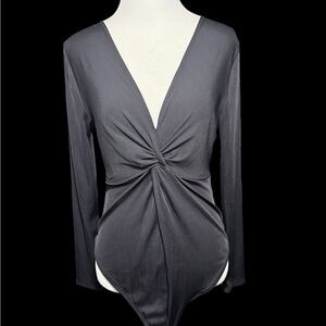 Bar III Charcoal Twist Front Bodysuit